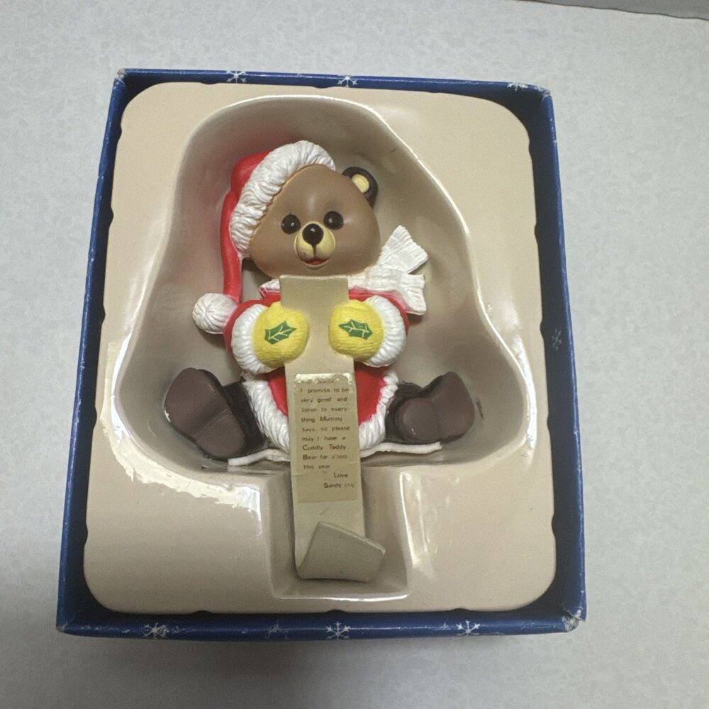 VTG “Sandy” Teddy Bear Christmas Ornament Stocking Hanger Hand Painted